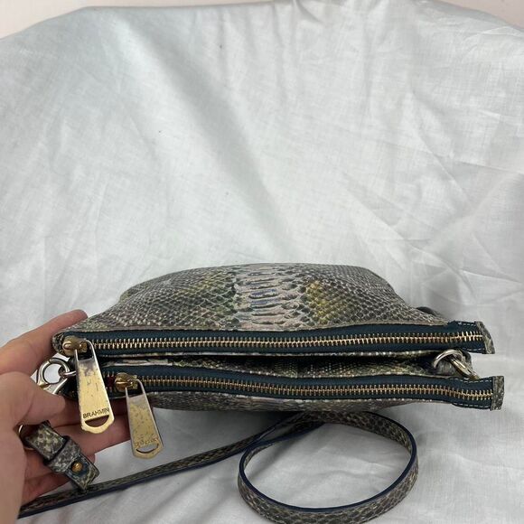 Brahmin Carrie Crossbody Moonstone Seville Leather Snakeskin Bag Rare - Picture 3 of 8